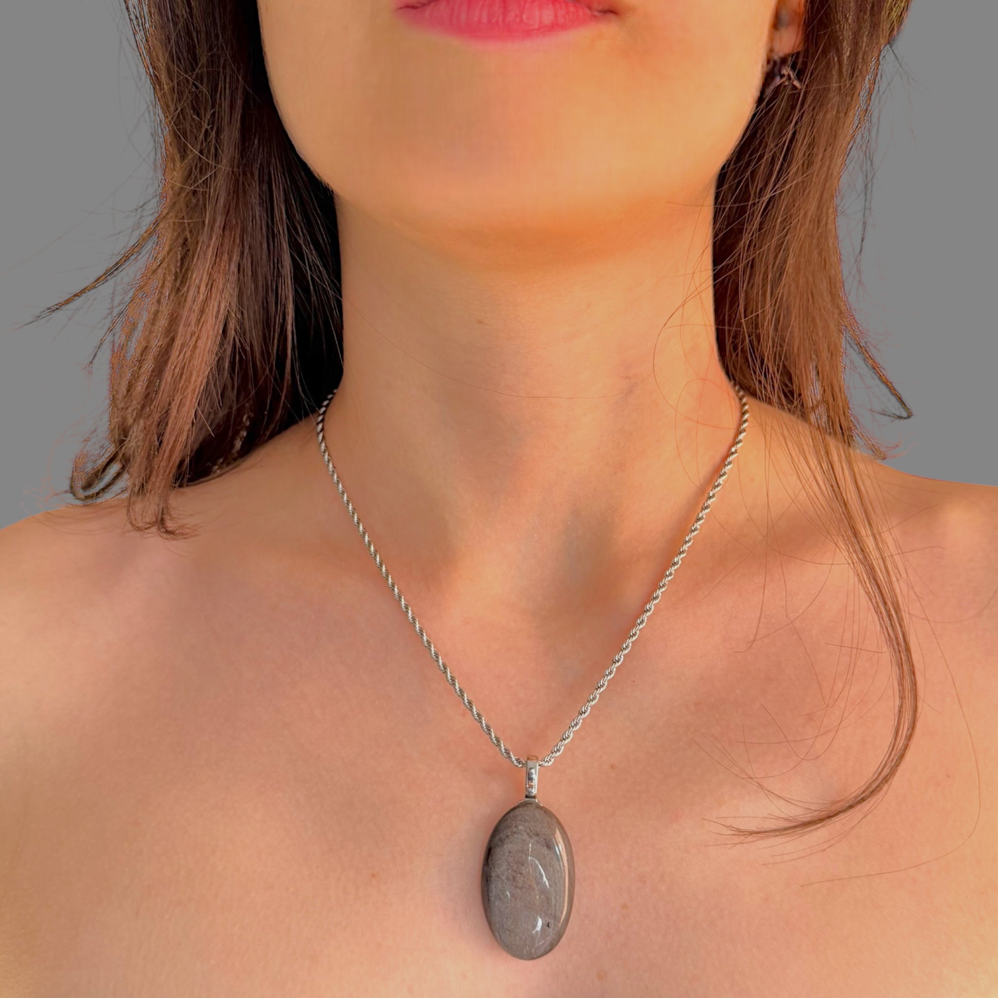 Collana ossidiana argento 35x22 mm Sharifa Crystals